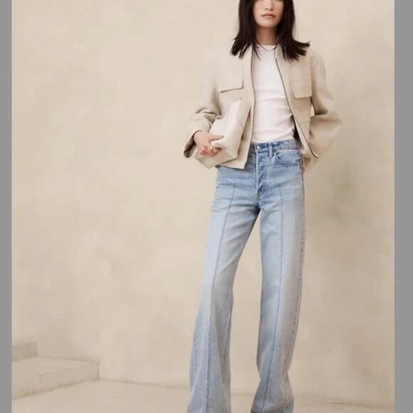 Banana Republic Jackets & Blazers - BANANA REPUBLIC Bella Bomber Jacket Cotton Linen Full Front Zip Cream W's Large